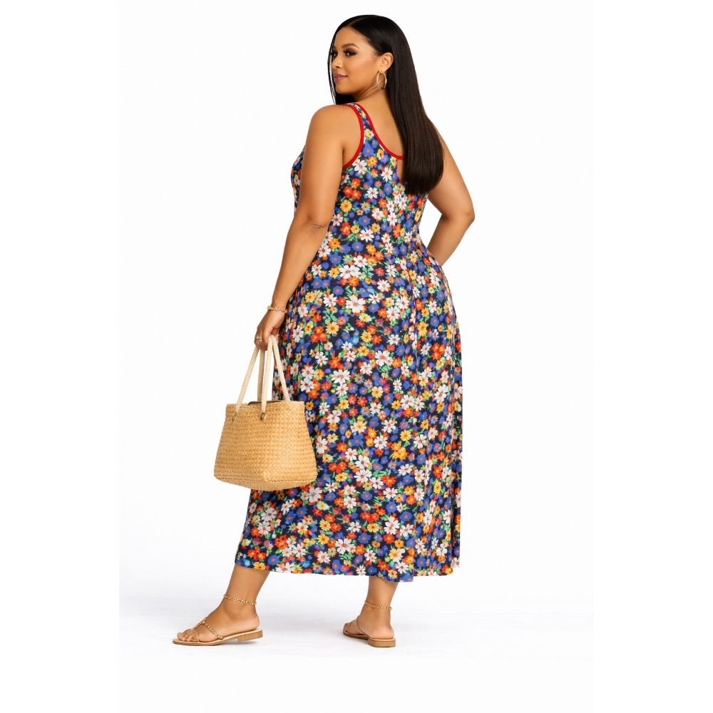 Womens Sleeveless Floral A Line Casual Dress